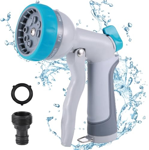 Hejo Gartenbrause, 100% Metall Hochdruck Garten Handbrause, 8-Funktionen Gartenschlauch Brause Düse Sprühpistole, Bewässerungspistole für Garten Bewässerung, Autowaschen (Blau)