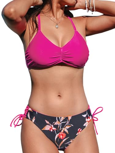 CUPSHE Conjunto de bikini para mujer con tirantes trenzados en la espalda, bikini con cordones, parte inferior reversible, traje de baño de dos piezas, L