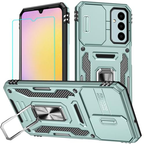 for Samsung A25 Phone Case with Screen Protector and with Camera Cover, 360°Military Grade Rotatable Kickstand (Heavy Duty) Shockproof Protective, Case for Samsung Galaxy A25 case 4G/5G (Apline Green)