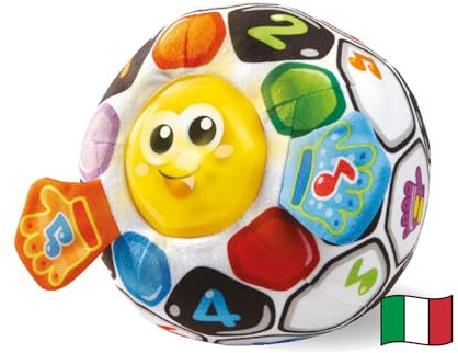 VTech Goal - Pelota interactiva, Juego Educativo para niño con Sensor de Movimiento, más de 40 Canciones y Sonidos, Lavable en Lavadora, Bola Primeros Descubiertos, Idioma Italiano, Pilas Incluidas,