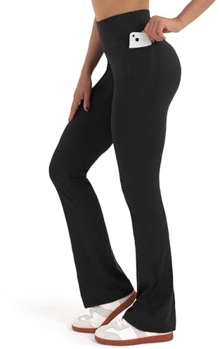 Zylioo Extra Long Flared Yoga Pants for Women,Flared Leggings Women Long Inseam, Tall Women Wide Leg Yoga Pants with Pocket Black
