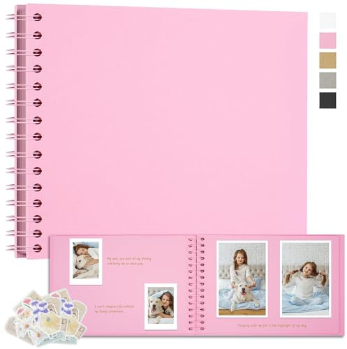 Remowith Scrapbooking Album Fotografico DIY, Album di Carta Kraft Spessa, Libro dei Ricordi per Matrimonio, Anniversario, Viaggio, Laurea, Bambino e Famiglia 28x20,5 cm 100 Pagine Rosa