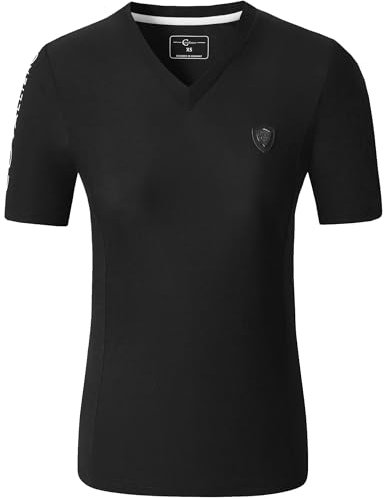 Covalliero - Damen T-Shirt – Kurzarmshirt mit V-Ausschnitt – Reitshirt aus Piquéstoff – atmungsaktiv & taillierter Schnitt – Sport Shirt – Reitbekleidung in Black – Größe XL