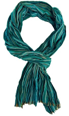 Rotfuchs Écharpe en coton pour femme et homme - Aspect froissé - Motif à rayures - Bleu pétrole, multicolore, 170 x 20 cm (L x B) (175 x 45 cm)
