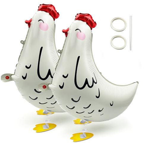 TUONYIS 2 Piezas Globos de Animales, Globos de aire para caminar, Globo de aluminio con forma de gallina, globo para granja, decoración de cumpleaños infantil para niños y niñas (Blanco)