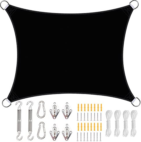 Tenda parasole impermeabile, 3,6 x 3,6 m, rettangolare, protezione UV 96%, antivento, ideale per giardino, balcone, patio, include occhielli e kit di montaggio