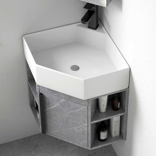 Tocador de baño compacto de esquina con fregadero, bañera de lavandería montada en la pared, armario resistente a arañazos y manchas, lavabo de utilidad que ahorra espacio para el hogar (40 cm)