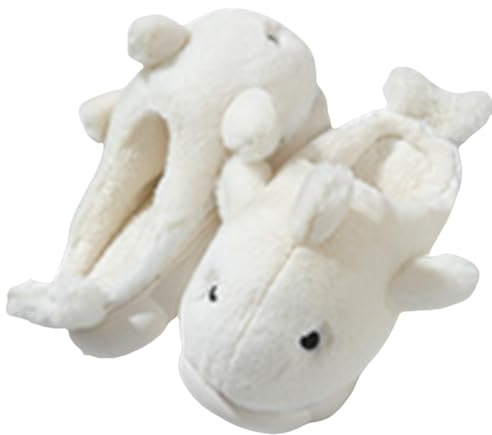Shark tofflor plysch unisex – tofflor damer plysch vinter söta vinterskor djur bomullstofflor tjock sula hushållsskor unisex halkfria slip-skor flanell vintertofflor, Vit, 38 EU