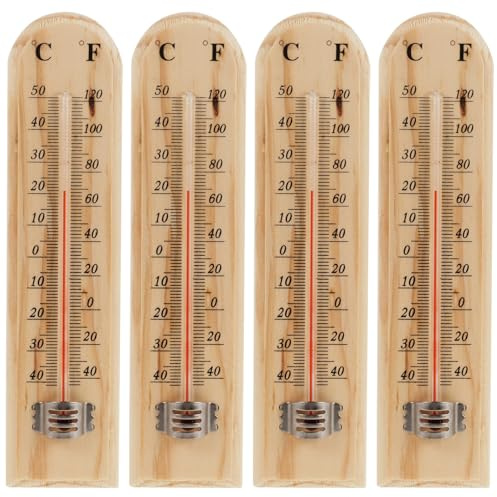 HOODANCOS Termómetro Colgante Tradicional de Madera para Bodegas y Cámaras de Fermentación Monitorización Precisa y Fácil Lectura, Pack de 4 Piezas