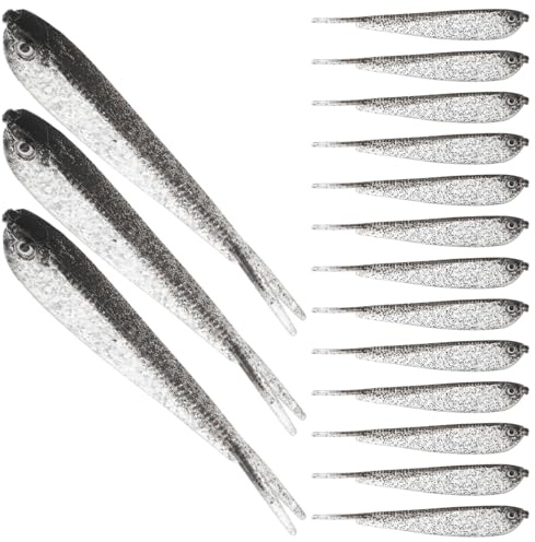 KICHOUSE Lot de 60 Leurres de Pêche Souples Gris Appâts Artificiels en PVC Réalistes pour Bar Matériel de Pêche en Mer et Eau Douce Leurres Imitant Poissons Taille Standard pour Usage