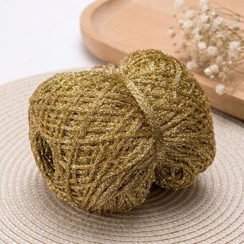 Fil doré de 250 m, 50 g, fil métallique avec paillettes brillantes pour travaux manuels, crochet, tricot, écharpe et accessoires créatifs