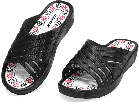 JOMIX Claquettes Femme Mules été en EVA Sandales Compensées Semelle Épaisse Imperméable Chaussons de Bain pour Plage Piscine, WES260220, Noir, 40 EU