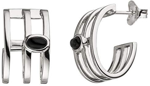 Jobo Damen-Creolen breit aus 925 Sterling Silber mit Onyx