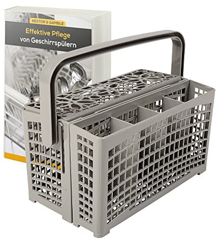 Nestor&Gamble Besteckkorb grau I Premium 2 in 1 Geschirrkorb für alle gängigen Geschirrspüler + gratis E-Book I Hitzebeständiger Besteckkorb mit Henkel und extra Bodengitter I Ersatz-Besteckkasten