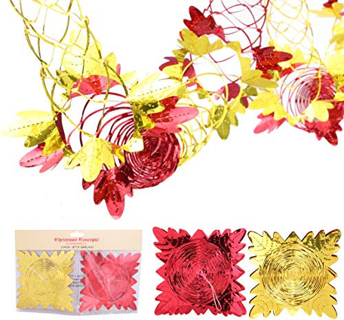 Christmas Concepts® Pack Of 2 9ft Foil Garland Festive Hanging Decorations - Christmas Decorations (Red & Gold)