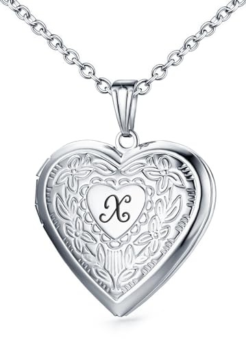 MUERDOU Collier avec médaillon en forme de cœur pour photos, lettre initiale de l'alphabet, pendentif souvenir en forme de cœur, Or