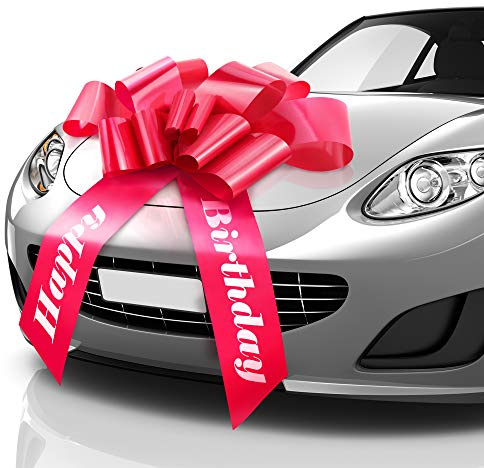 Zoe Deco, Lazo de Coche de Feliz cumpleaños, Rojo, 76 cm/30 Pulgadas, Lazo de Regalo Gigante preimpreso con Feliz cumpleaños, Envoltura de Regalo Grande para un Regalo Enorme