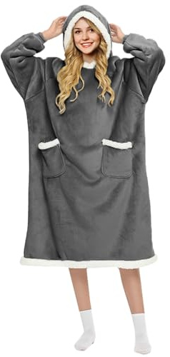 FEELJAM Couverture avec manches - Pull à capuche - Gris - Couverture douillette avec manches pour adulte - Douce et chaude - Couverture complète comme couverture TV - 80 x 150 cm - Gris foncé