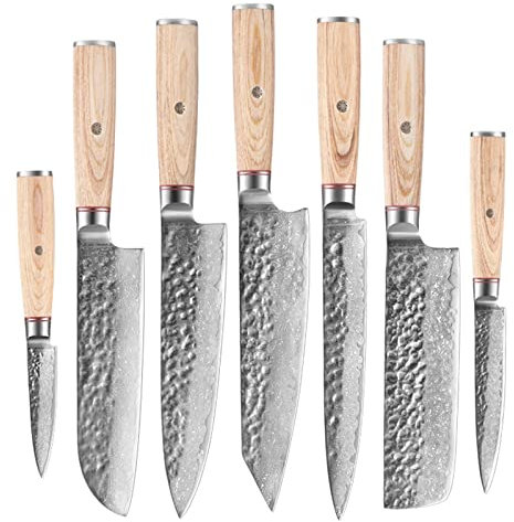 WERWER 7pcs Damasco Kitchen Knives 67 Capas Damasco Chef Chef Cleaver Santoku Utility Kiritsuke Paring Nakiri Sashimi Cuchillo Set