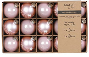 Inge-glas Weihnachtskugeln Glas 6cm x 15 Stück in Kartonbox Christbaumkugeln Hellrosa Lovely Magnolia