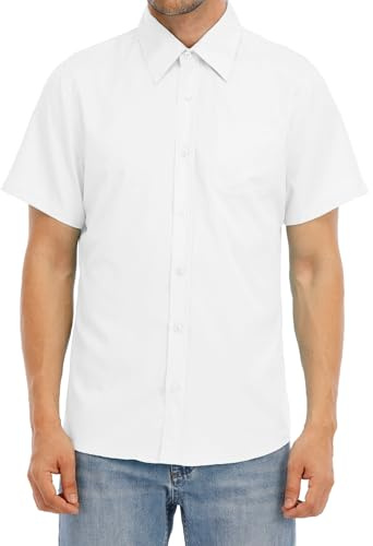 Zahala Battery Men's Formal Shirts Short Sleeve Dress Shirt Button Down Summer Casual Non Iron Business Shirt(White,XXL)