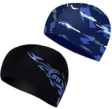 Tadipri Elastische Badekappen für Erwachsene, 2 Stück Komfortable Stoff Bademütze Weiche Unisex Badekappe, Weich Und Angenehm Zu Tragen, für Herren Damen Lange Kurzes Haar