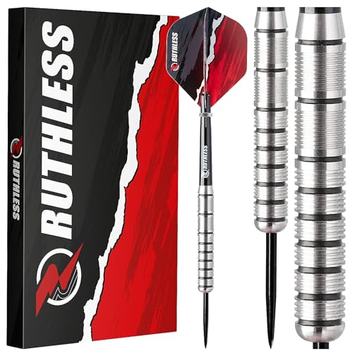 RUTHLESS Ranger III Professional Tungsten Steeltip Darts Set in 24g and 26g, with Flights and Stems Shafts (24g)