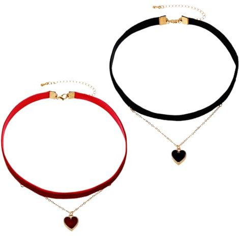EUPSIIU 2 Stück Samt Halskette, Gothic Choker Halskette, Trachten-Samt-Kropfband, Gothic Choker Halskette, Nostalgische Trachtenkette Enganliegend für Frauen Und Mädchen Geschenke (Schwarz, Rot)