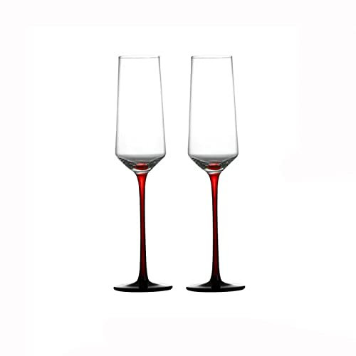 WAOCEO Copas de champán 2 Piezas de Copas de champán de Cristal, Copa de Vino Tinto de Varilla roja de Estilo Europeo, Copa Alta y espumosa, Copa de champán de 230ml Copas de champán (Color : A)