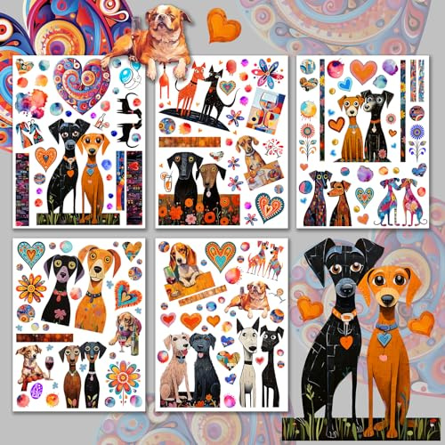 Decoupage Paper Pack (15 Sheets 8x11) Lovely Dogs Couples in Love Naïve Art Valentine HANATABA Vintage Styled Ephemera Pictures for Decoupage Craft and Scrapbooking