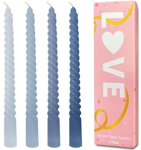 Topsics Set di 4 candele coniche a spirale, non profumate, alte 25,4 cm, decorazione per la casa, cucina, decorazioni per matrimoni (Blu Serie)