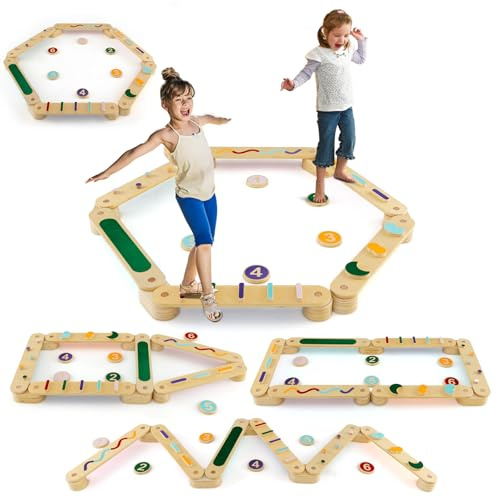 HOMASIS Set di Trave di Equilibrio per Bambini, Balance Board, Tavola da Equilibrio Montessori da Interno, Giocattolo Allenamento Dell'equilibrio dai 12 Mesi in su, Colorato