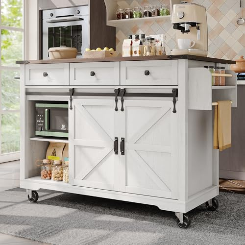 Isola da Cucina Con Piano di Lavoro Estraibile - Mobile Con Quattro Ante e Due Cassetti - Carrello da Pranzo Con Venature in Legno