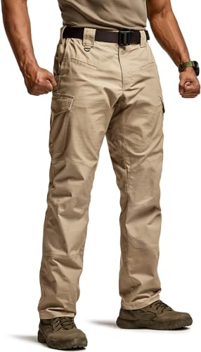 CQR Men's Flex Ripstop Tactical Pants, Water Resistant Stretch Cargo Pants, Lightweight EDC Hiking Work Pants, Marauder Alamo Khaki, 32W x 30L