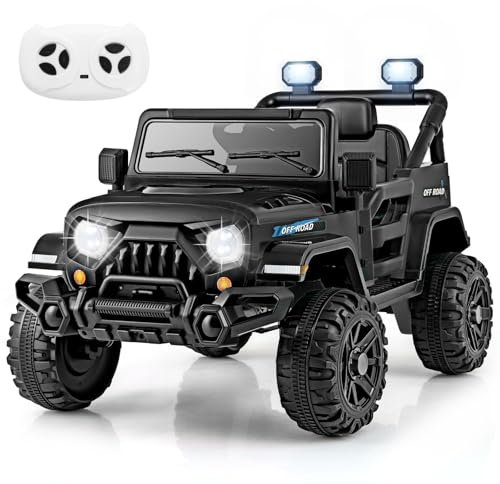 COSTWAY 12V Elektroauto Kinder, Elektro Kinderauto mit 2,4G Fernsteuerung, LED-Leuchten, Musik und Hupe, Elektro Auto für Kinder ab 3 Jahren (Schwarz)