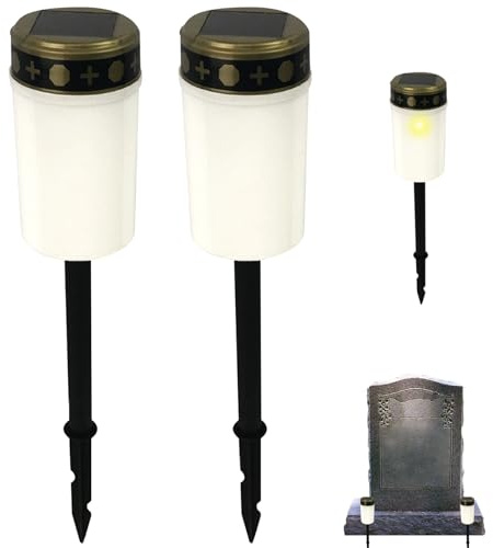 Peosaard Grave Candle, 2PCS Solar Cemetery Lights, White ABS Material, Outdoor Stake Lights for Grave Memorial