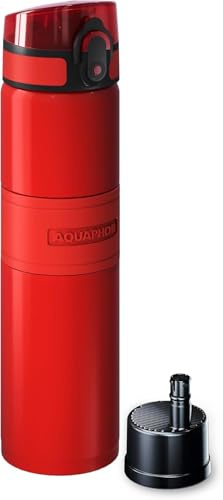 AQUAPHOR City Cool Filter Water Bottle - Double Wall Stainless Steel Insulated - Keeps Water Cool 24H - 500 ml (Mineral Red)