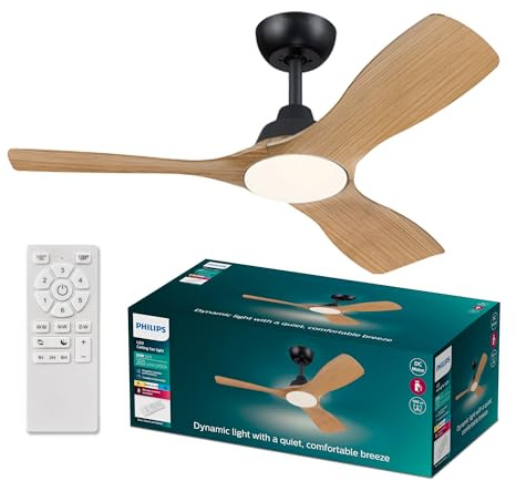 Ventilador de techo Philips OLAS LED 42? Regulable Mando Negro/Madera Silencioso