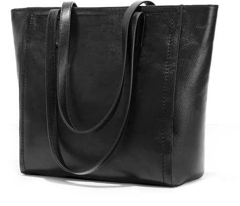 befen Genuine Leather Work Tote Bags For Women Large Tote Bag With Zipper Black Real Leather Purse With Compartment Vintage Handbags Womens Designer Shoulder And Handbags For Travel Everyday