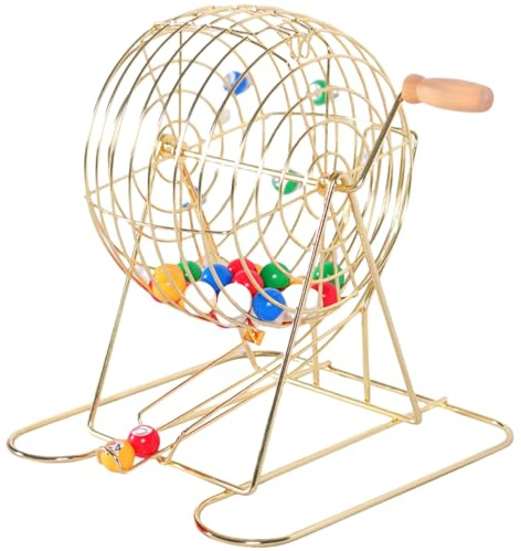 Pesoncarl Le Jeu de Jeux de Bingo à la Main Comprend 1 Jeu métal verrouillable en Cage et 50 balles avec Diapositive pour la fête, réunion annuelle, Carnaval, Jouets