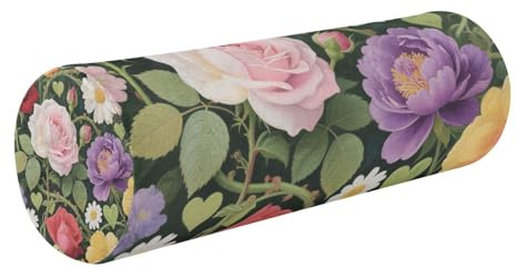 tplaotee Federa per cuscino cilindrica con fiori di rosa colorata, per divano, collo, cuscino rotondo per bambini, a forma di cilindro, con cerniera