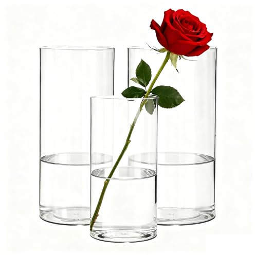 Koelaa Lot de 3 Vases à Fleurs en Acrylique Transparent - Ensemble de Vases Cylindrique - Style Nordique Moderne, Incassables pour Salon et Chambre - Décoration Florale - 10x20cm, 12x25cm et 15x25cm