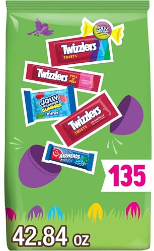 JOLLY RANCHER, TWIZZLERS, and AIRHEADS Assorted Fruit Flavored, Easter Candy Bulk Bag, Easter Basket Fillers, 42.84 oz (135 Pieces)
