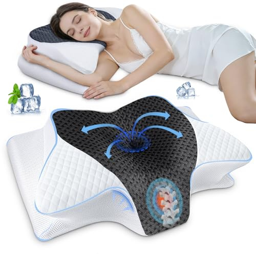 SAHEYER Cuscino Cervicale, 2 in 1 Cuscino Ergonomico Memory Foam per Dormire il Supporto della nuca, 2 Altezza Cuscino Ortopedico per Alleviare il Dolore al Collo, 60 x 35,5 x 13/10 cm, Grigio