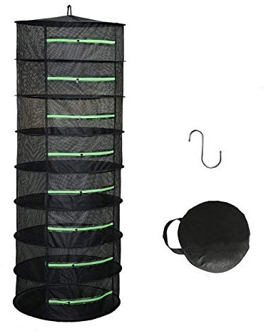 HYDGOOHO 2ft Herb Drying Rack Net Mesh with Green Zippers Hydroponics,Bonus Hook Drying Rack Herbs for Plant Bud Seed, Mesh Hanging Plant Dry,Herb Dry Net for Garden (8 Layer, Zipper Style)