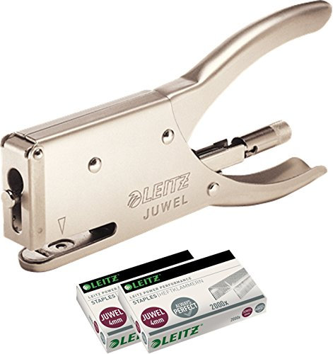 Leitz Heftzange Juwel Metall, 12 Blatt, matt, Nickel (Nickel, Heftzange + 2X Heftklammern)