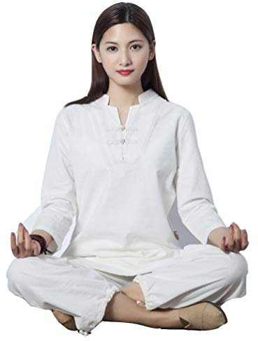 XGYUII Tai Chi Uniform Kleidung Unisex Chinesische traditionelle Baumwolle Seide Stretch Taichi Anzug Tai Chi Übung Taekwondo Training Wing Chun Zen Meditation Kleidung,Weiß,M
