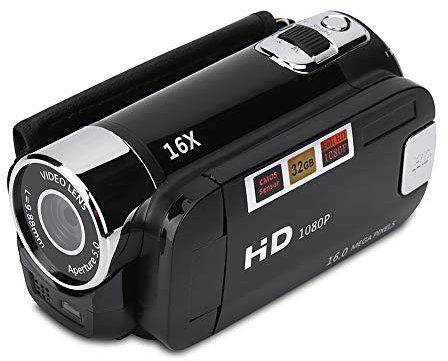 Sugoyi Caméscope numérique, caméra vidéo DV Haute définition Full HD 1080P 16X, Rotation de 270 °(EU Black)