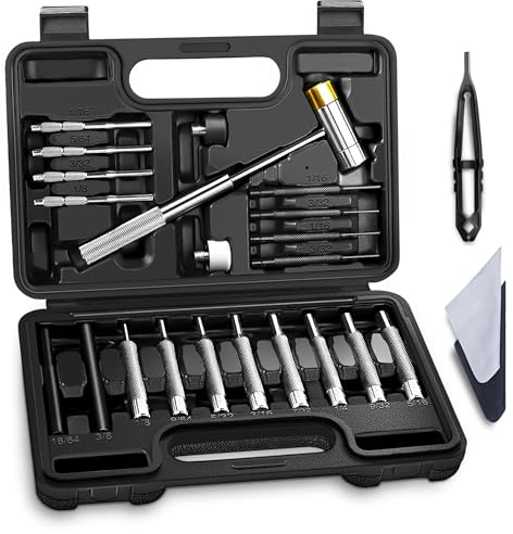 BESTNULE Punch Set, Punch Tools, Roll Pin Punch Set, Made of Solid Material Including Steel Punch and Hammer, Ideal for Machinery Maintenance with Organizer Storage Container (Without Bench Block)