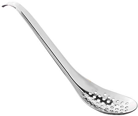 GeKLok - Cucchiaio per caviale, colino per uova, filtro cucchiaio, in acciaio inox, per cucinare (argento, 17 x 4 cm)